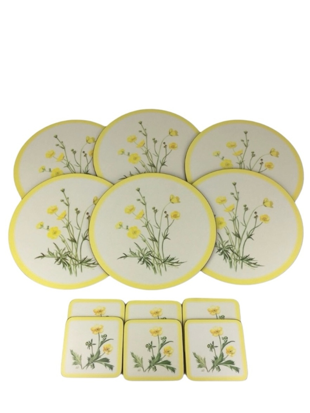 Vintage Pimpernel Yellow Floral Placemats and Coasters Set Cottagecore Botanical